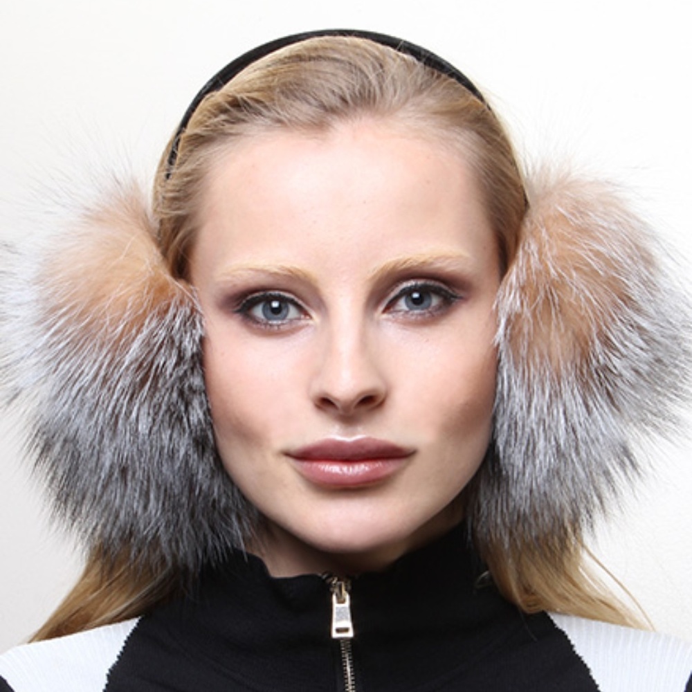 SALE! Stunning Crystal Fox Fur Ear Muffs